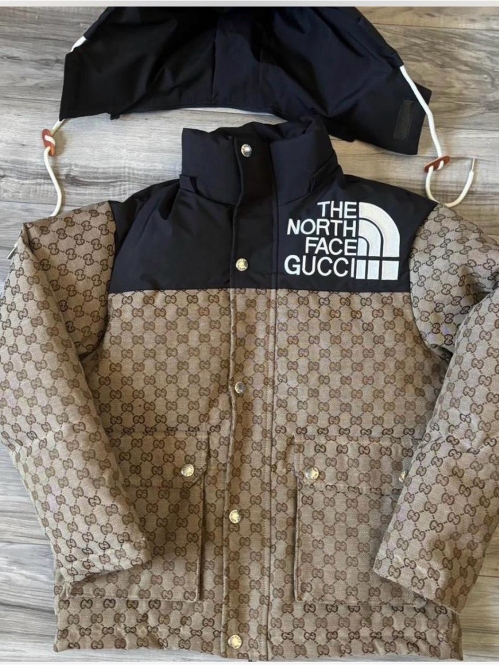 The North Face x Gucci Brown Logo Puffer Jacket Sz Medium